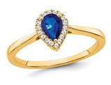 1/2 Carat (ctw) Natural Tear Drop Blue Sapphire Ring in 14K Yellow Gold with Diamonds